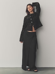Black Maxi Sarong Skirt with Linen - Image 2 of 7