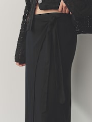 Black Maxi Sarong Skirt with Linen - Image 4 of 7
