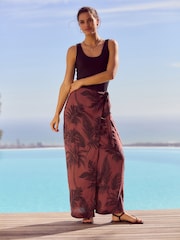 Red Maxi Sarong Skirt with Linen - Image 1 of 7