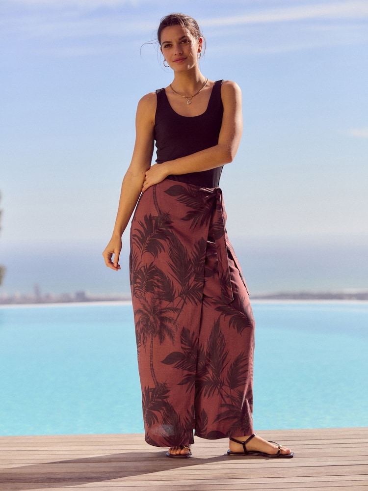 Red Maxi Sarong Skirt with Linen - Image 1 of 7