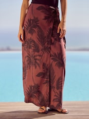 Red Maxi Sarong Skirt with Linen - Image 2 of 7
