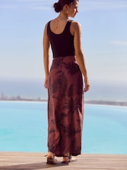 Red Maxi Sarong Skirt with Linen - Image 3 of 7