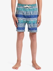 Quiksilver Blue Youth Geoprint Surfsilk Straight Volley Swim Shorts - Image 2 of 5