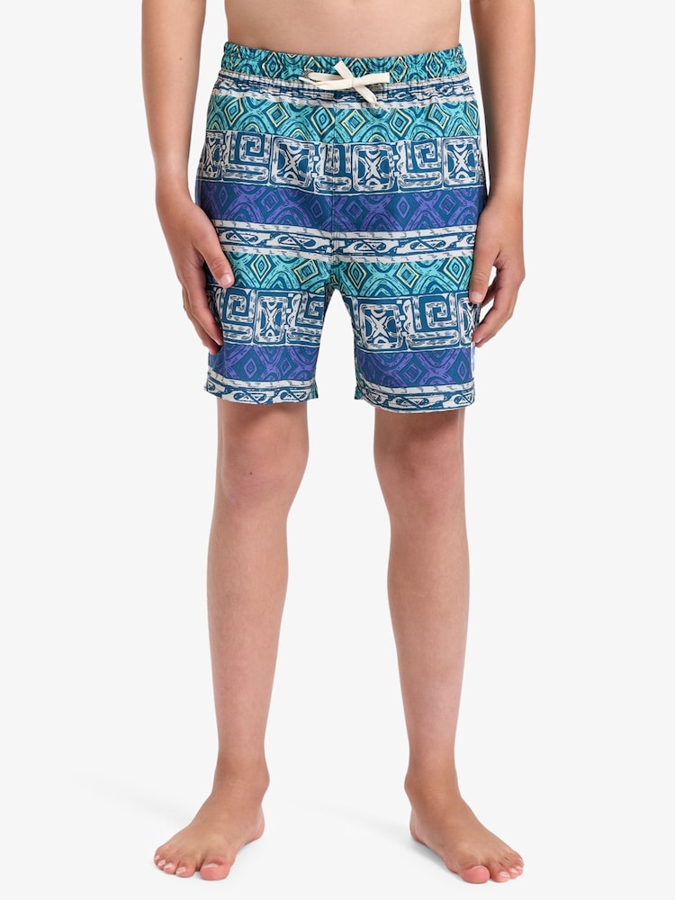 Quiksilver Blue Youth Geoprint Surfsilk Straight Volley Swim Shorts - Image 2 of 5
