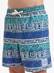 Quiksilver Blue Youth Geoprint Surfsilk Straight Volley Swim Shorts - Image 4 of 5