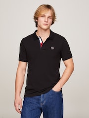 Tommy Jeans Black 100% Cotton Slim Placket Polo Shirt - Image 4 of 6