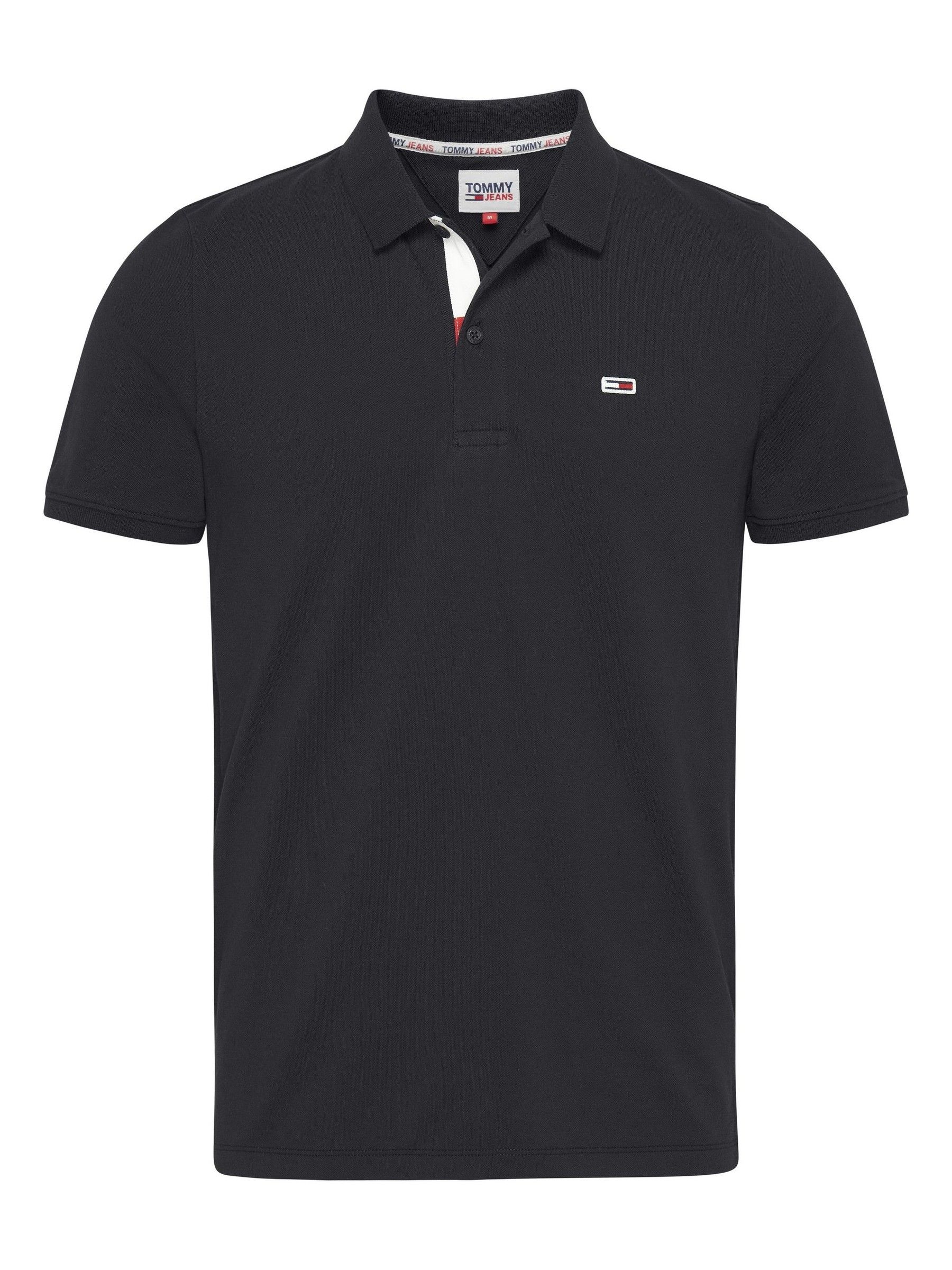 Buy Tommy Jeans Black 100% Cotton Slim Placket Polo Shirt from