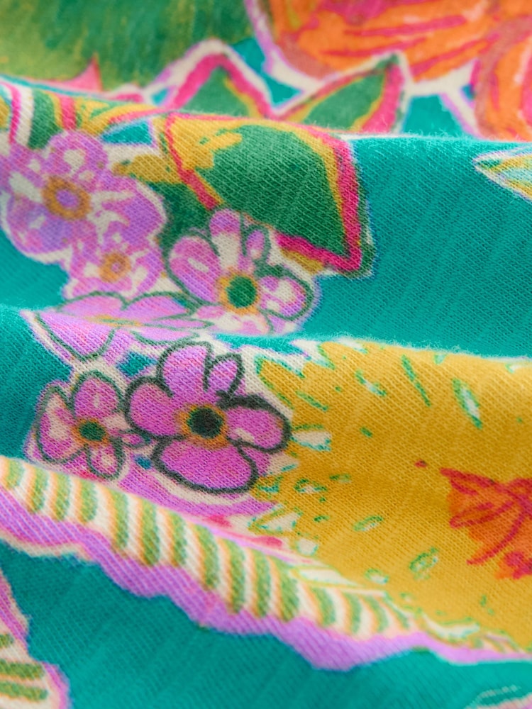 Green Tropical Print 100% Cotton Ruched Strap Sundress (3-16yrs) - Image 5 of 5