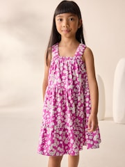 Pink Floral 100% Cotton Ruched Strap Sundress (3-16yrs) - Image 1 of 7