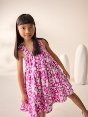 Pink Floral 100% Cotton Ruched Strap Sundress (3-16yrs) - Image 2 of 7