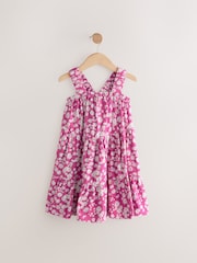 Pink Floral 100% Cotton Ruched Strap Sundress (3-16yrs) - Image 4 of 7