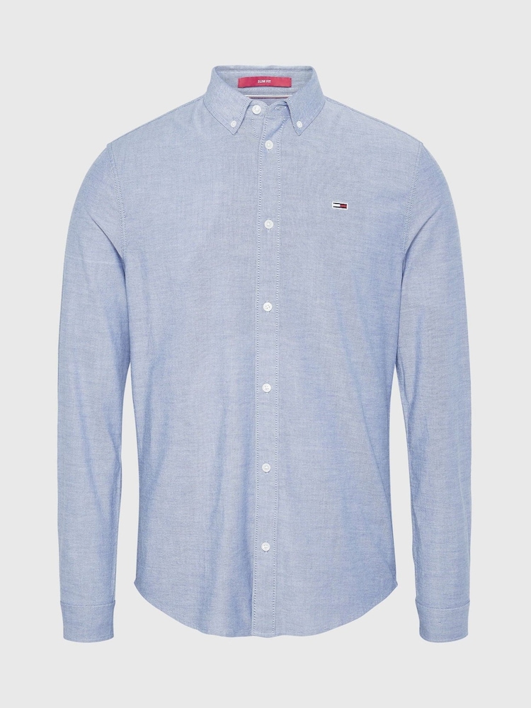 Tommy Jeans Mid Blue Slim Stretch Oxford Shirt - Image 9 of 9