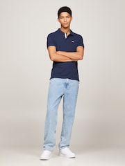 Tommy Jeans Blue 100% Cotton Slim Placket Polo Shirt - Image 1 of 7