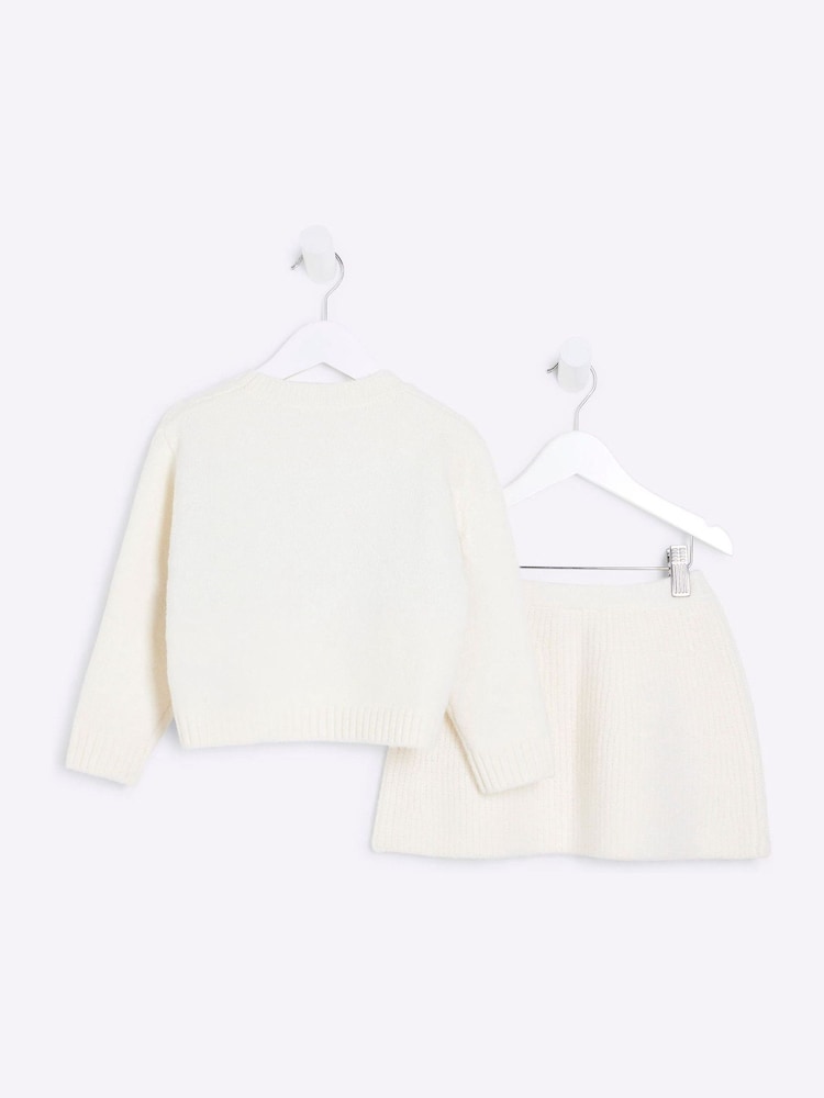 River Island Cream Girls Sequin Fairisle Pattern Skirt Set - Image 2 of 5 River Island Cream Girls Sequin Fairisle Pattern Skirt Set - Image 2 of 5