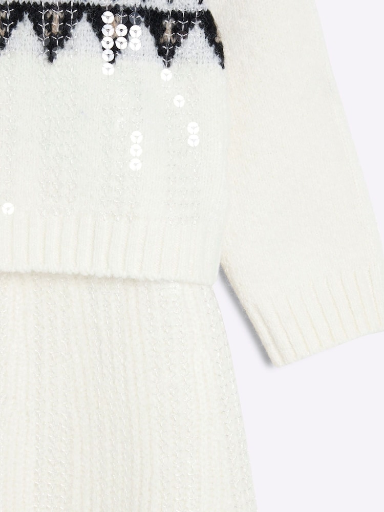 River Island Cream Girls Sequin Fairisle Pattern Skirt Set - Image 5 of 5 River Island Cream Girls Sequin Fairisle Pattern Skirt Set - Image 5 of 5