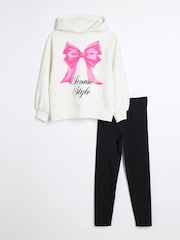 River Island White Girls Bow 100% Cotton Hoodie Set - Image 1 of 5