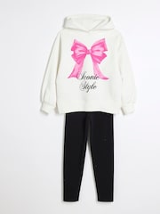 River Island White Girls Bow 100% Cotton Hoodie Set - Image 3 of 5