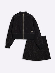 River Island Black Girls Jacquard Funnel 100% Cotton Skirt Set - Image 1 of 5