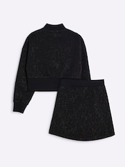 River Island Black Girls Jacquard Funnel 100% Cotton Skirt Set - Image 2 of 5