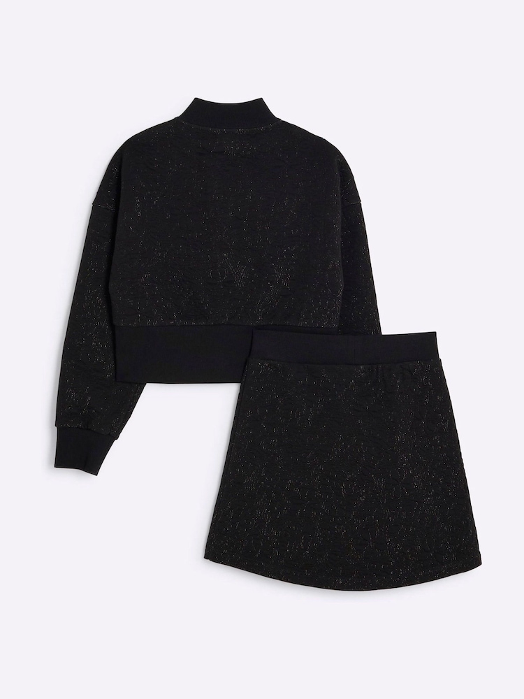 River Island Black Girls Jacquard Funnel 100% Cotton Skirt Set - Image 2 of 5 River Island Black Girls Jacquard Funnel 100% Cotton Skirt Set - Image 2 of 5