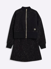River Island Black Girls Jacquard Funnel 100% Cotton Skirt Set - Image 5 of 5