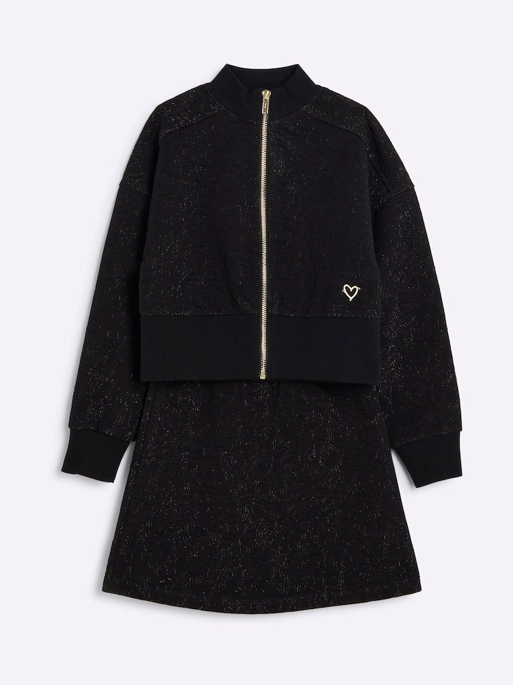 River Island Black Girls Jacquard Funnel 100% Cotton Skirt Set - Image 5 of 5 River Island Black Girls Jacquard Funnel 100% Cotton Skirt Set - Image 5 of 5