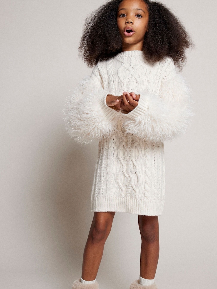River Island Cream Girls Feather Fringe Dress - Image 5 of 5