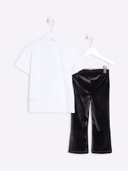 River Island White Girls	100% Cotton Velvet Bow T-Shirt Set - Image 2 of 5