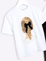 River Island White Girls	100% Cotton Velvet Bow T-Shirt Set - Image 3 of 5