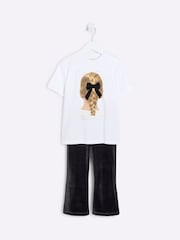 River Island White Girls	100% Cotton Velvet Bow T-Shirt Set - Image 5 of 5