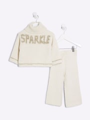 River Island Cream Girls Sparkle Trousers Set - Image 1 of 4