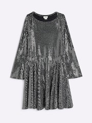 River Island Black Girls Mirror Godet Dress - Image 1 of 4