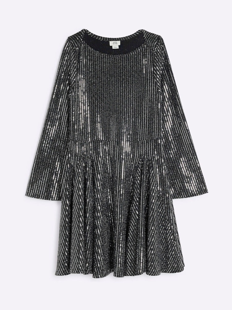 River Island Black Girls Mirror Godet Dress - Image 1 of 4