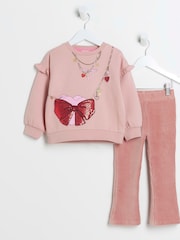 River Island Pink Girls 100% Cotton Necklace Bag Sweatshirt Set - Image 1 of 5