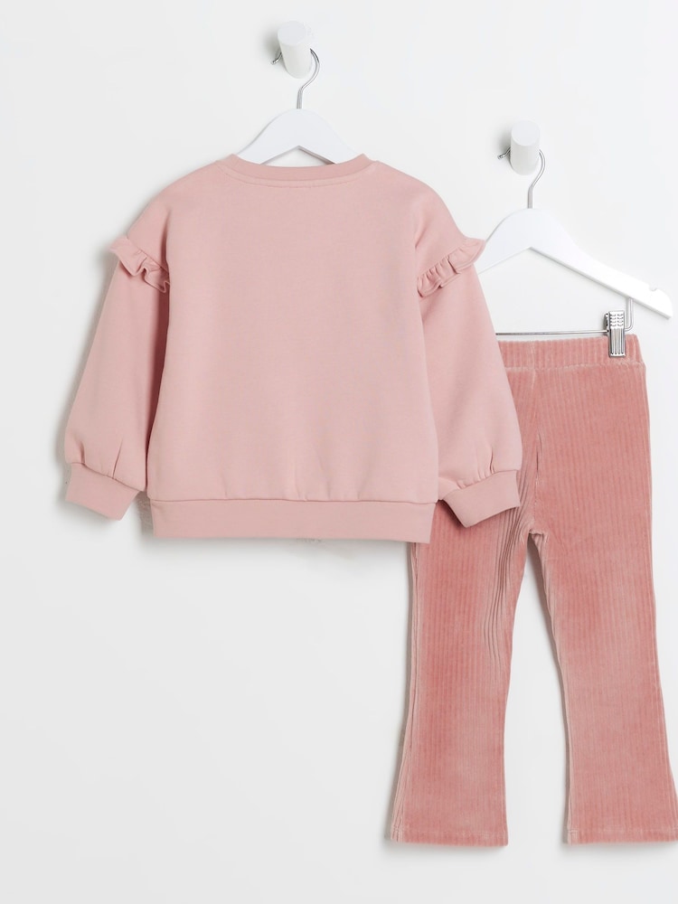 River Island Pink Girls 100% Cotton Necklace Bag Sweatshirt Set - Image 2 of 5