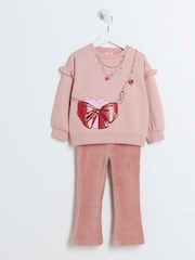 River Island Pink Girls 100% Cotton Necklace Bag Sweatshirt Set - Image 3 of 5
