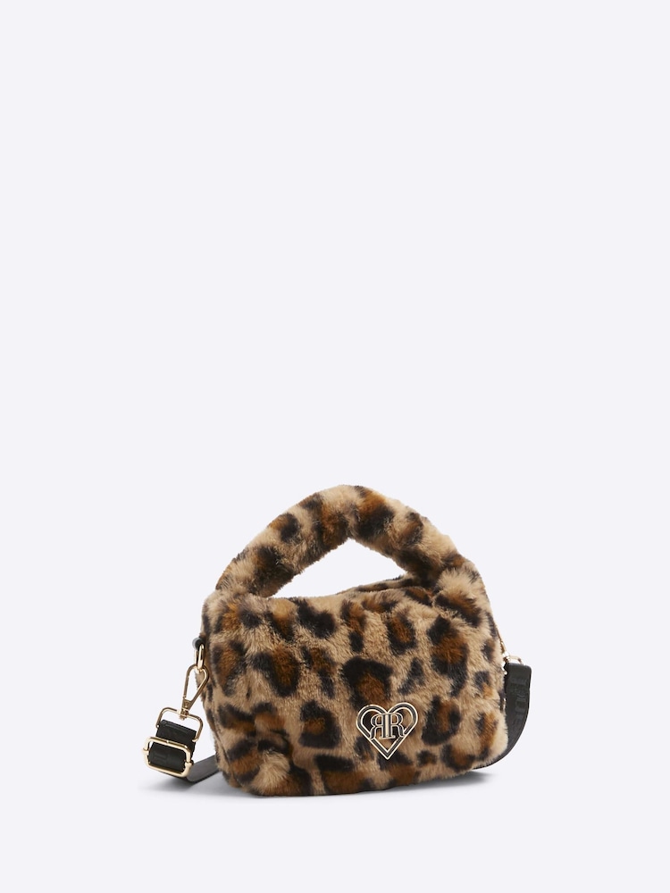 River Island Brown Girls Faux Fur Leopard Top Handle Bag - Image 2 of 4