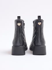 River Island Black Girls Faux Leather Quilt Heel Boots - Image 3 of 5