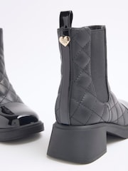 River Island Black Girls Faux Leather Quilt Heel Boots - Image 5 of 5