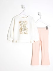 River Island Cream Girls 100% Cotton Ecru Camo Bear Sweatshirt Set - Image 1 of 7
