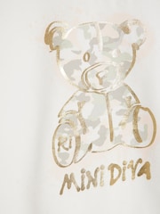 River Island Cream Girls 100% Cotton Ecru Camo Bear Sweatshirt Set - Image 4 of 7