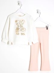 River Island Cream Girls 100% Cotton Ecru Camo Bear Sweatshirt Set - Image 6 of 7