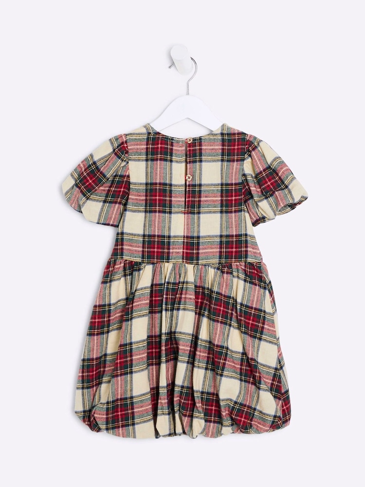 River Island Red Girls 100% Cotton Check Bow Puff Sleeve Dress - Image 2 of 4 River Island Red Girls 100% Cotton Check Bow Puff Sleeve Dress - Image 2 of 4