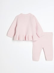 River Island Pink Baby Girls 100% Cotton Peplum Cardigan Set - Image 2 of 5