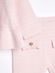 River Island Pink Baby Girls 100% Cotton Peplum Cardigan Set - Image 4 of 5