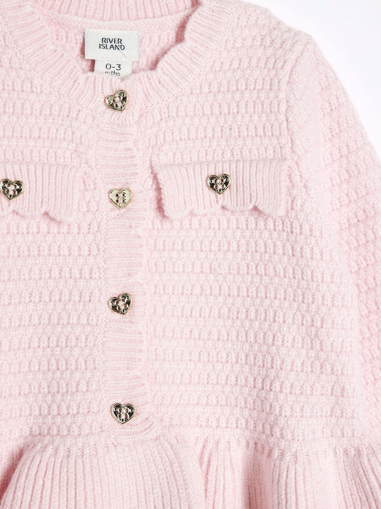 River Island Pink Baby Girls 100% Cotton Peplum Cardigan Set - Image 5 of 5
