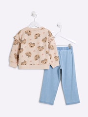 River Island Brown Girls Bear 100% Cotton Jeggings Set - Image 2 of 5