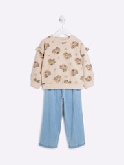 River Island Brown Girls Bear 100% Cotton Jeggings Set - Image 3 of 5