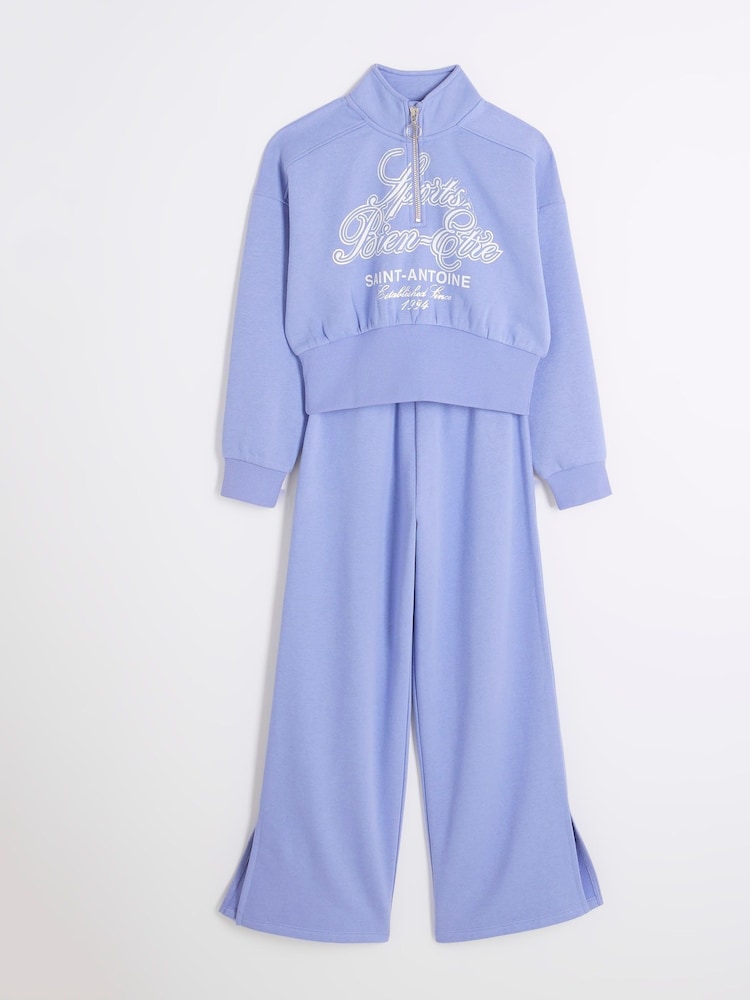 River Island Blue Girls 100% Cotton Half Zip Sweat Top - Image 1 of 5