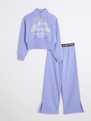 River Island Blue Girls 100% Cotton Half Zip Sweat Top - Image 2 of 5